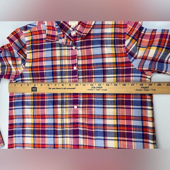 J Crew Factory Popover Red Pink Plaid Long Sleeve Blouse Boy Fit Womens Small - Picture 4 of 7